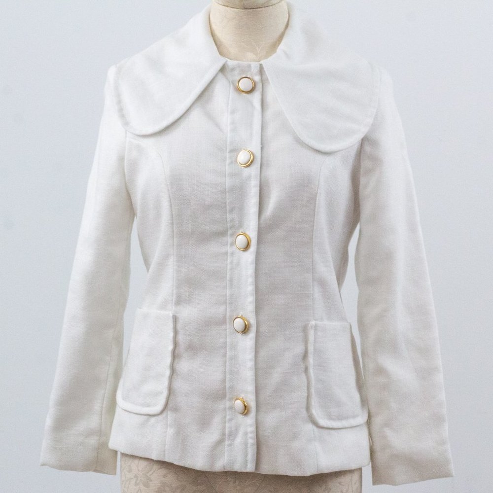 Vintage 50s 60s M Peter Pan Collar Jacket White